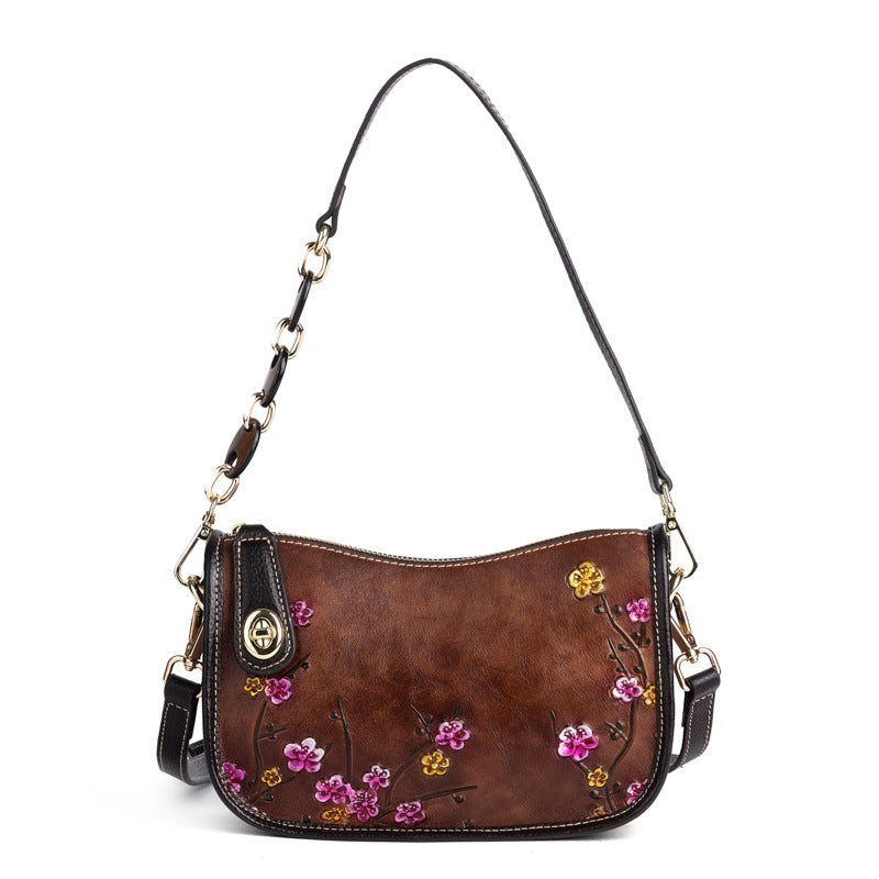 K Retro First-Layer Cowhide Fashionable Simple Shoulder Bag