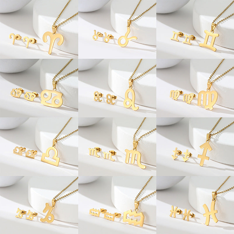 K Popular Earring And Necklace Set Featuring The 12 Zodiac Signs