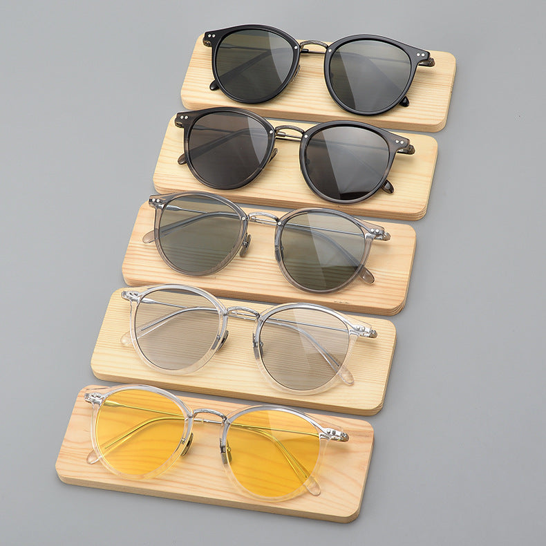 K Transparent Japanese Handmade Medium Gold Pure Titanium Polarized Sunglasses