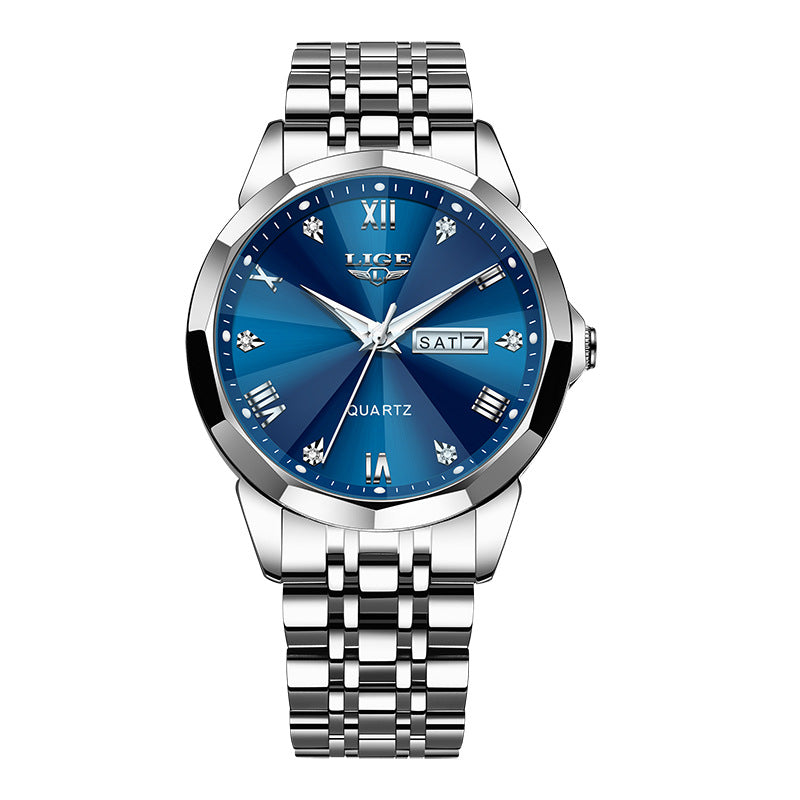 K Mens Dual-calendar Waterproof Luminous Quartz Watch