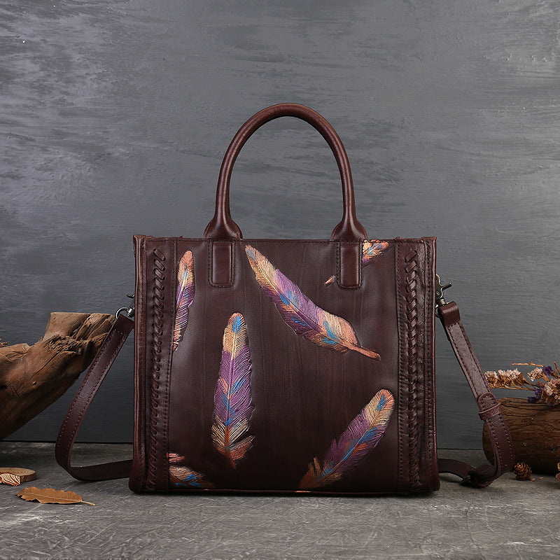Vintage Small Square Bag For Women Made Of Full-Grain Cowhide Leather