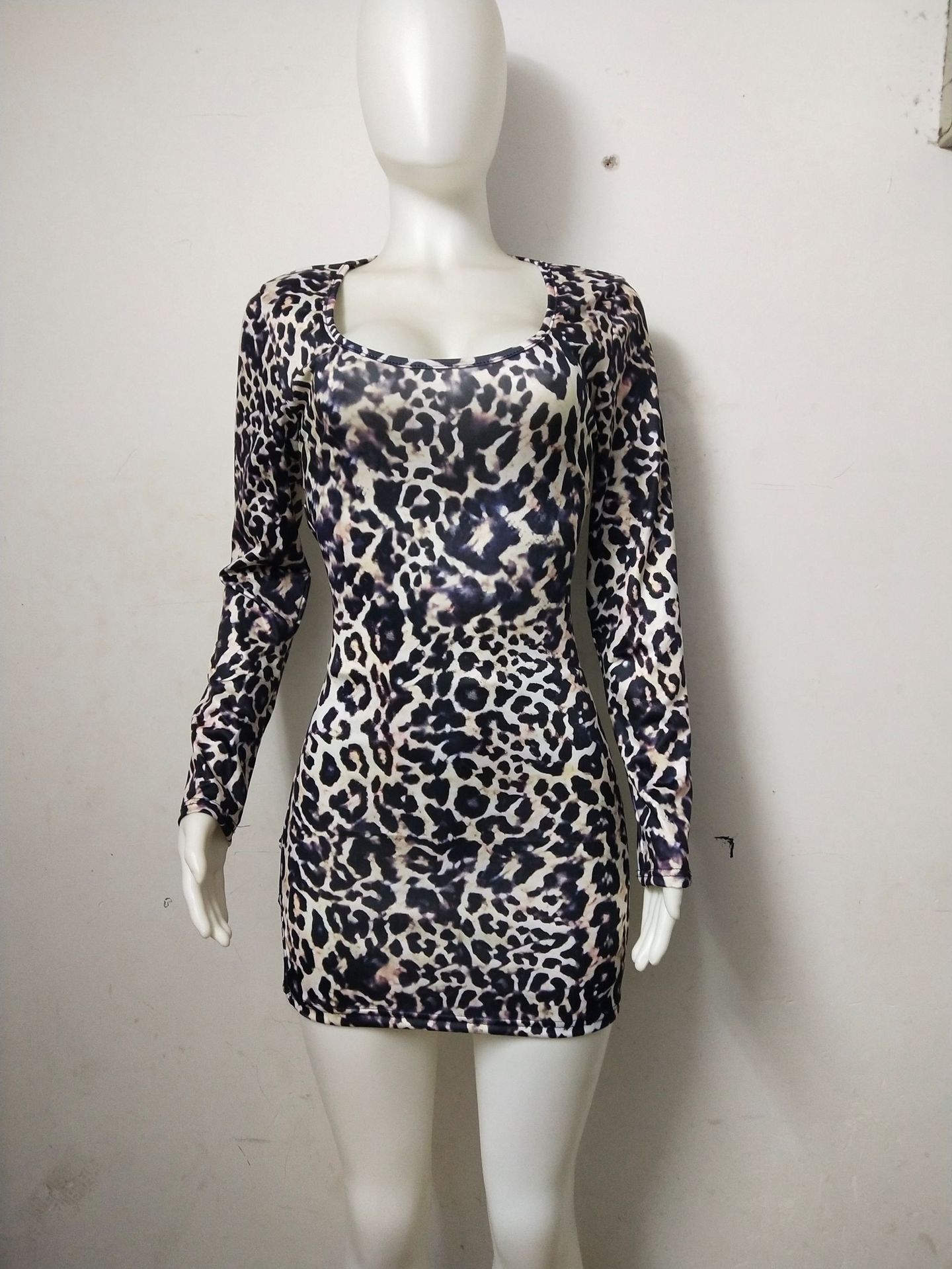 K Leopard Print  Back Lace Bag Hip Short Dress