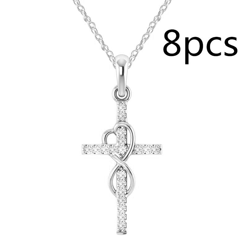 K Alloy Pendant With Diamond And Eight-character Cross Necklace