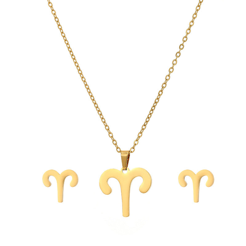 K Popular Earring And Necklace Set Featuring The 12 Zodiac Signs