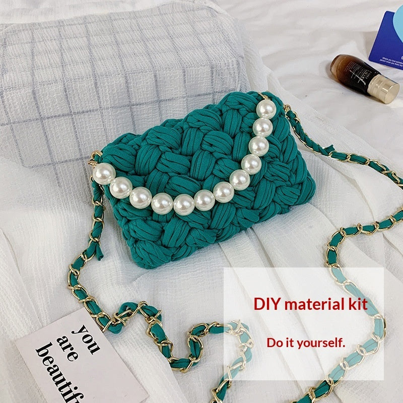 DIY Craft Kit Yarn, Crochet Hook, And Fabric Strips For Making A ShoulderCrossbody Bag