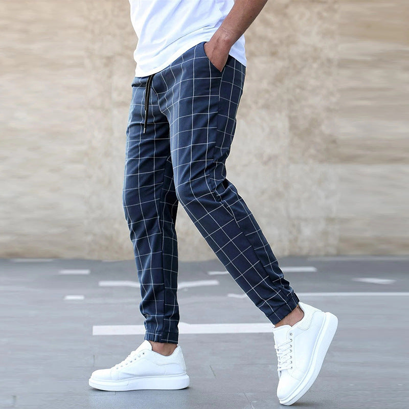 Fashion Plaid Print Pants Casual Drawstring