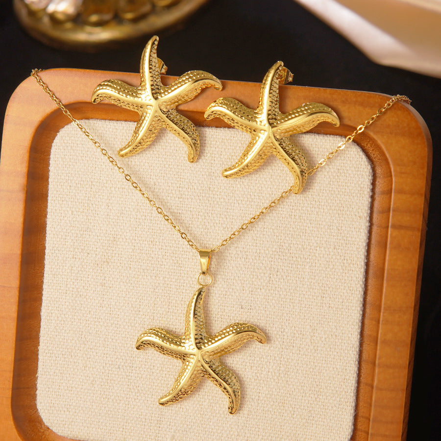 K Stainless Steel Heart Bow Flower Necklace And Earrings Set