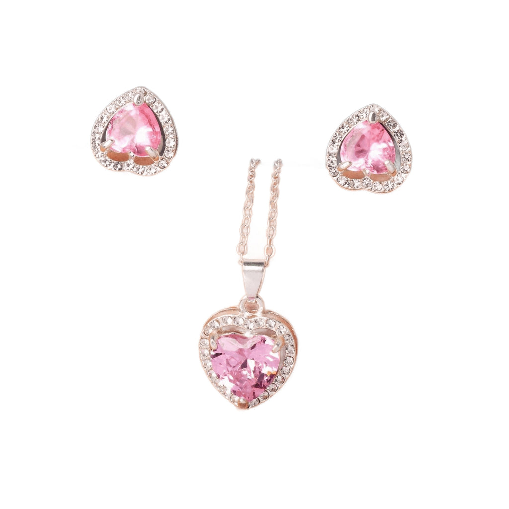K Crystal Zircon Heart-shaped Pendant Earring Set