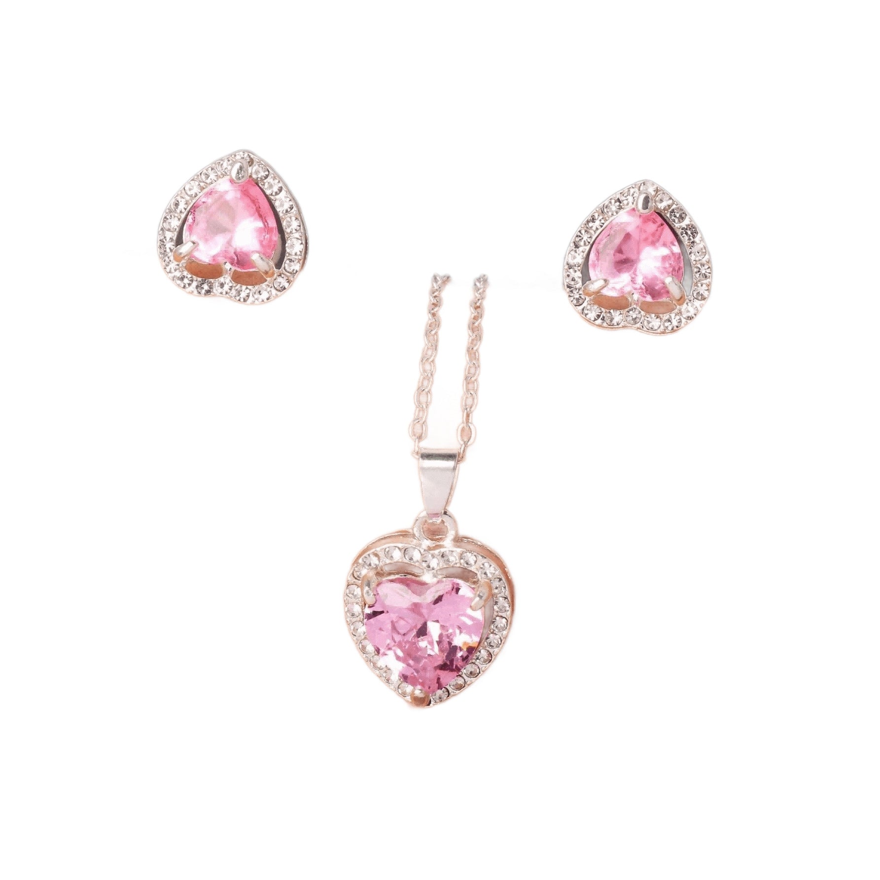 K Crystal Zircon Heart-shaped Pendant Earring Set
