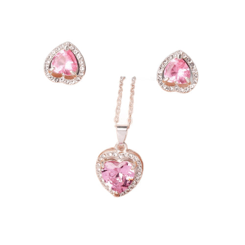 K Crystal Zircon Heart-shaped Pendant Earring Set