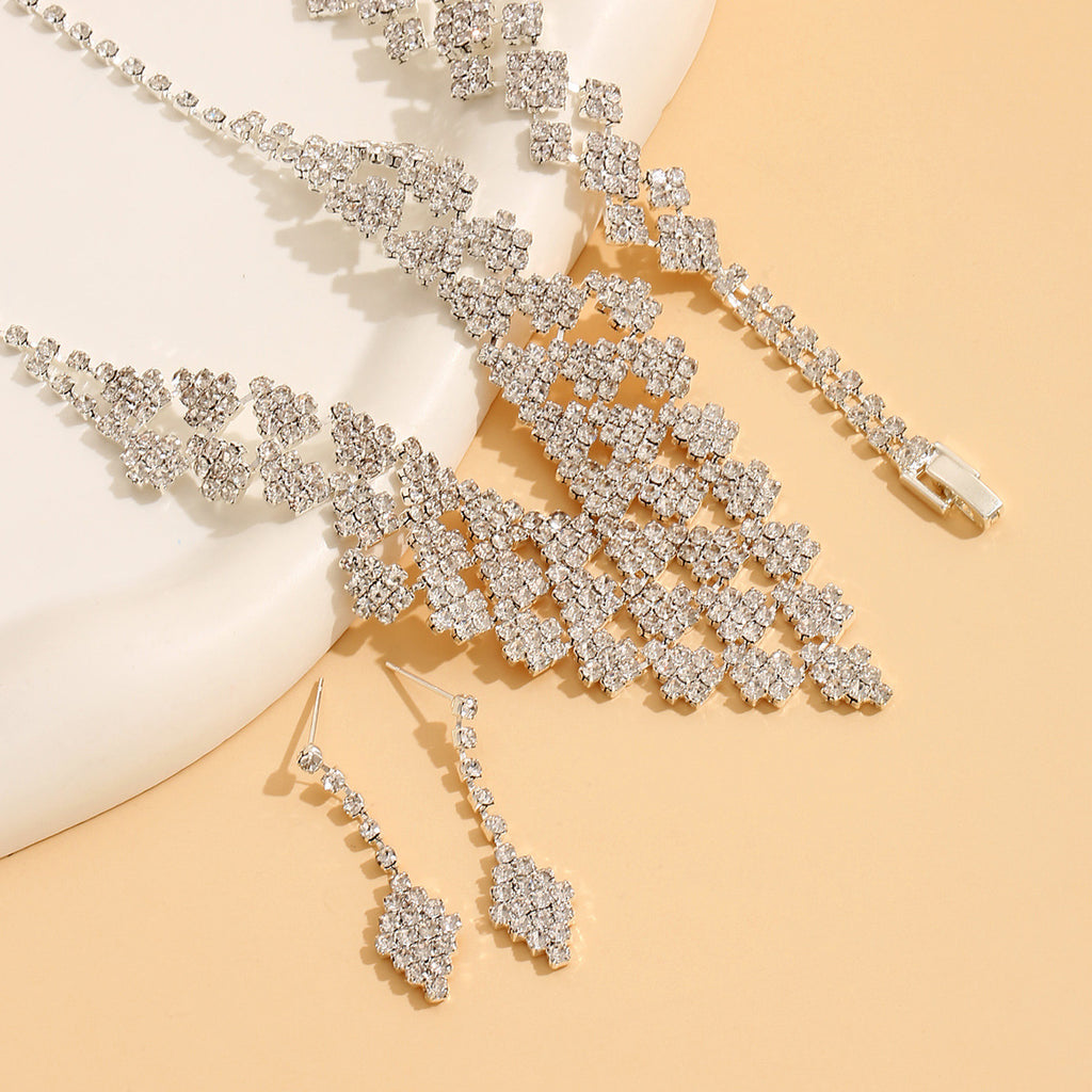 K Diamond-shaped Jewelry Necklace Bracelet Earrings For Women