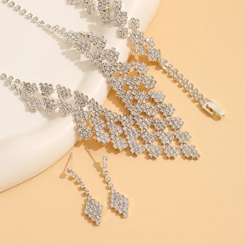 K Diamond-shaped Jewelry Necklace Bracelet Earrings For Women