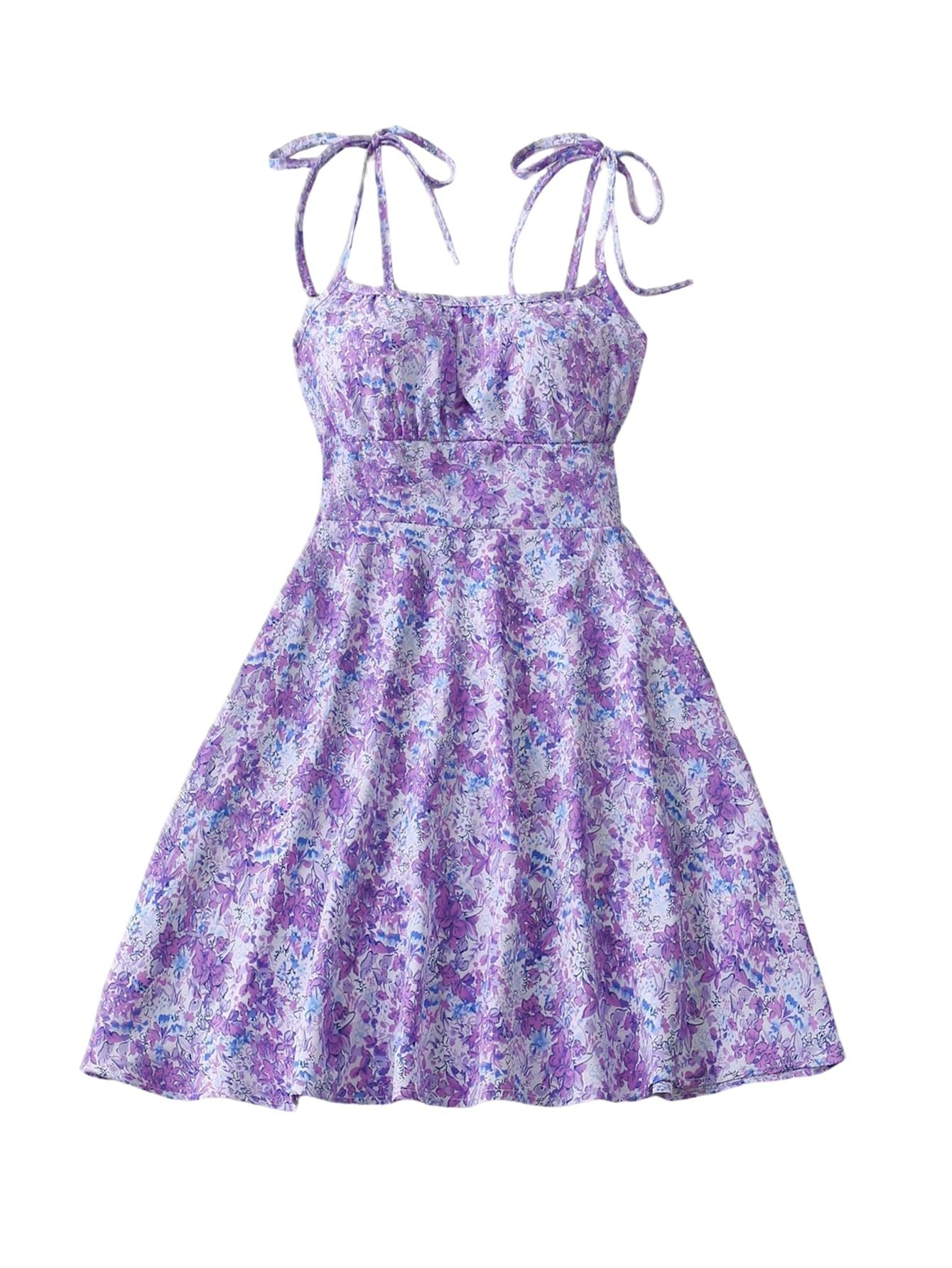 K Floral Print Dress Summer Sweet A- Line Waist Trimming Dresses Women's Slimming Casual Clothing