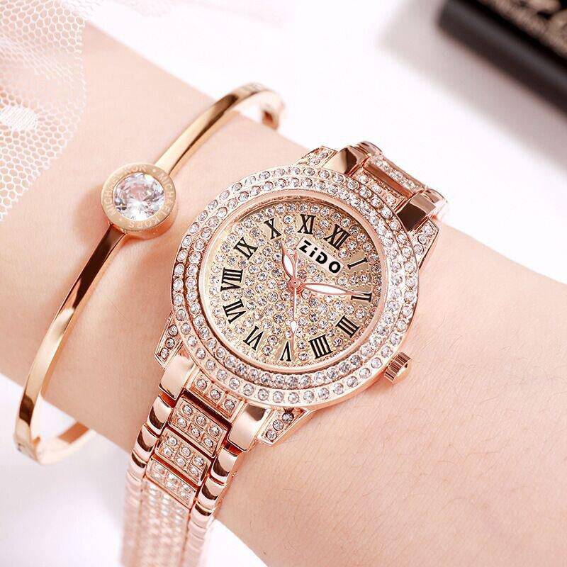 K Fashionable Diamond-Encrusted Sports Watch For Women