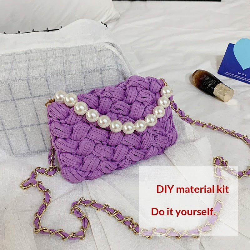 DIY Craft Kit Yarn, Crochet Hook, And Fabric Strips For Making A ShoulderCrossbody Bag