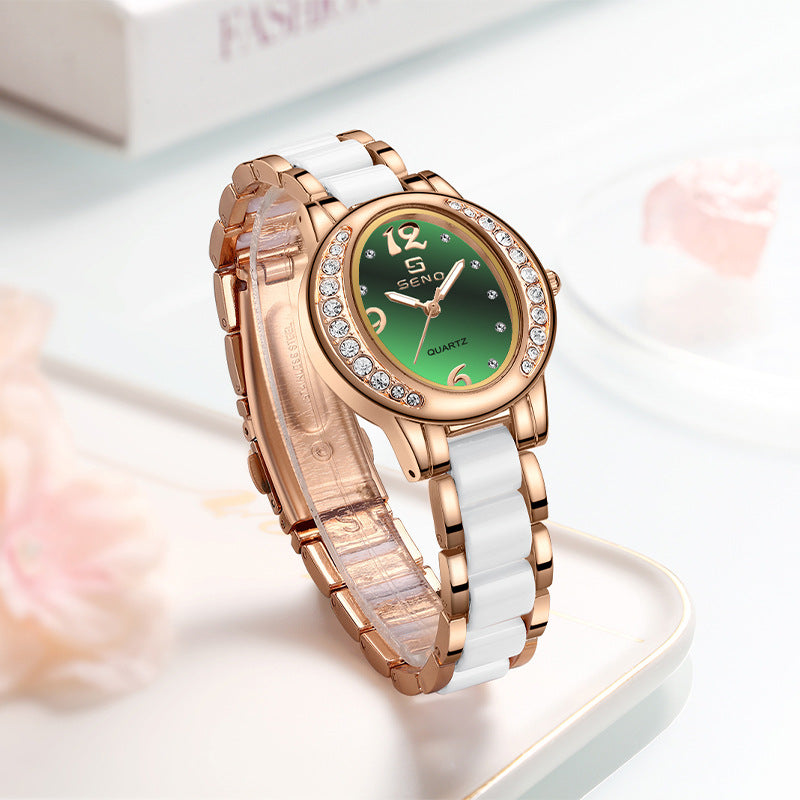 K Diamond Encrusted Waterproof Quartz Timepiece With A Luminous Dial