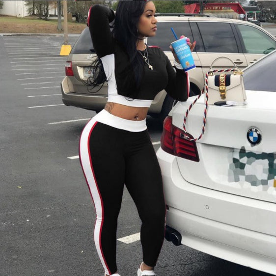 K Long sleeve sexy tight sportswear two-piece