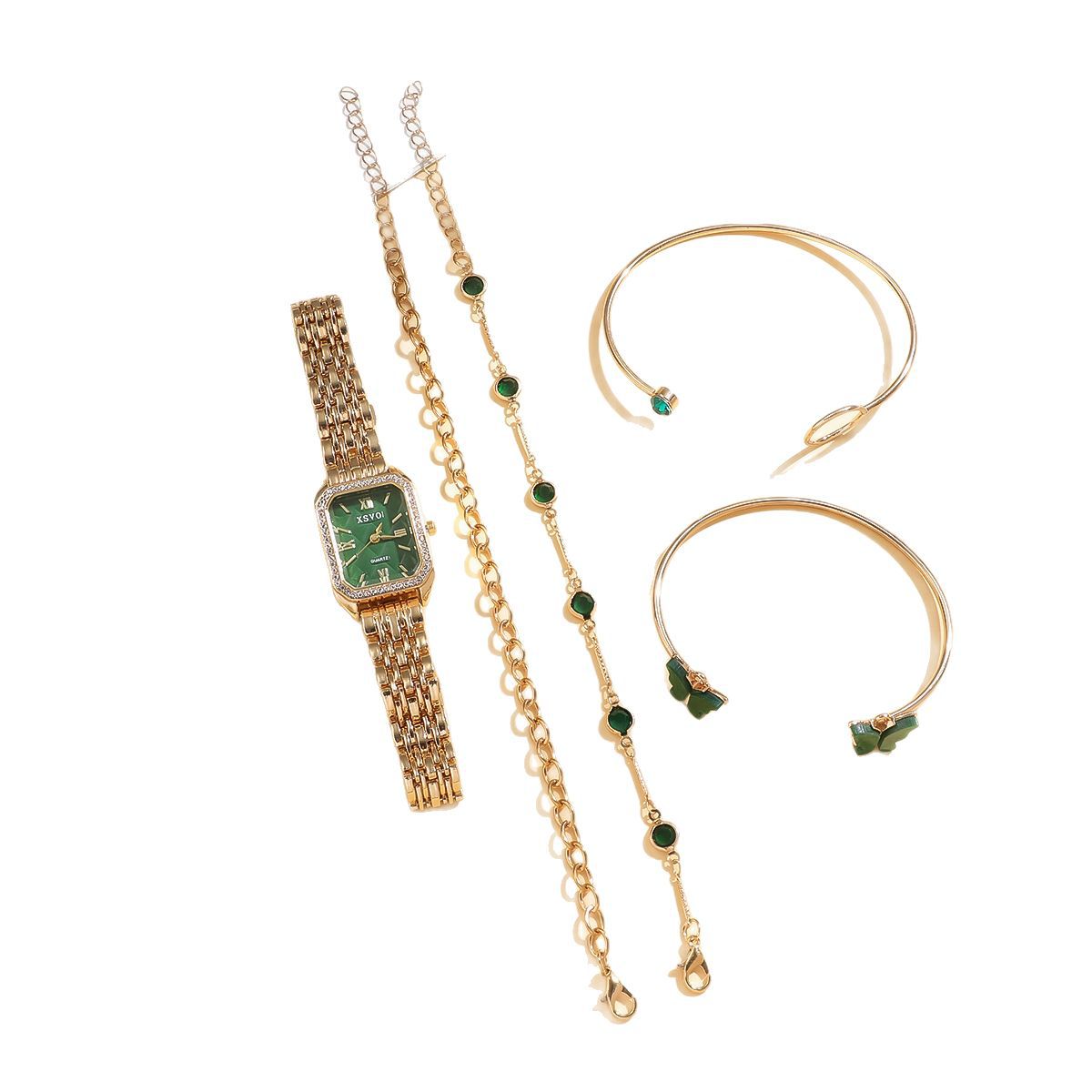 K Wild Emerald Square Steel Watch Butterfly Bracelet 5pcsset Gift Set