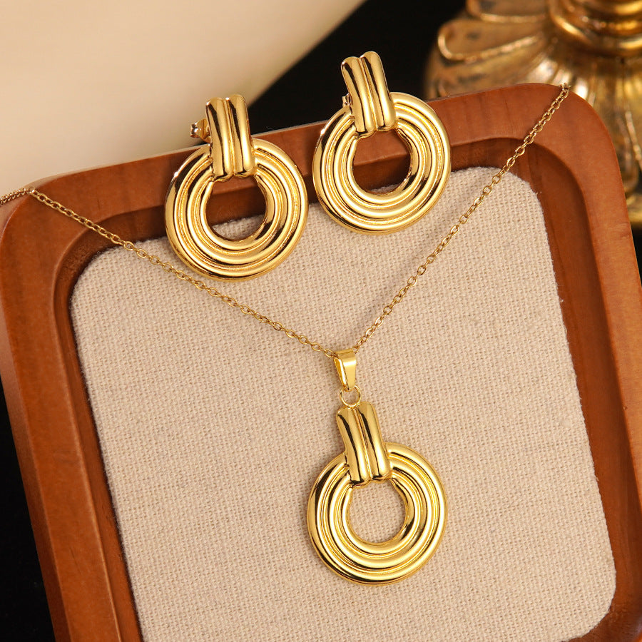 K Stainless Steel Heart Bow Flower Necklace And Earrings Set