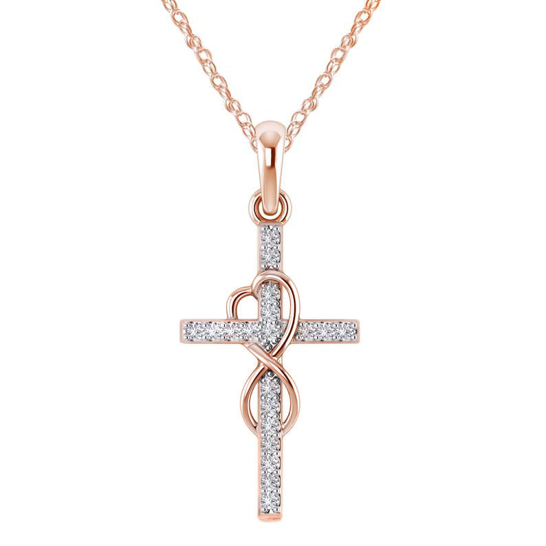 K Alloy Pendant With Diamond And Eight-character Cross Necklace