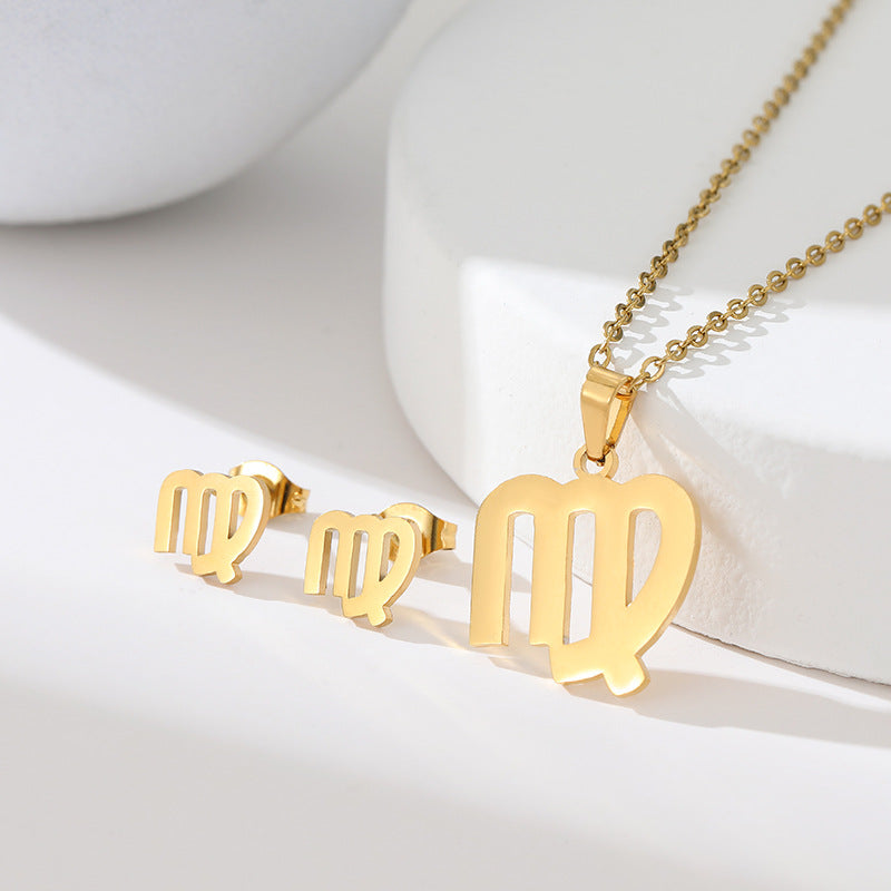 K Popular Earring And Necklace Set Featuring The 12 Zodiac Signs