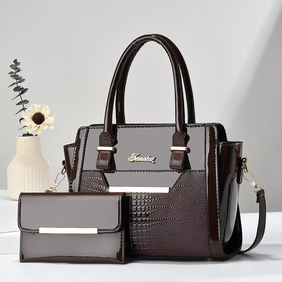 K Casual Womens Shoulder Bag Large-capacity Patent Leather Tote