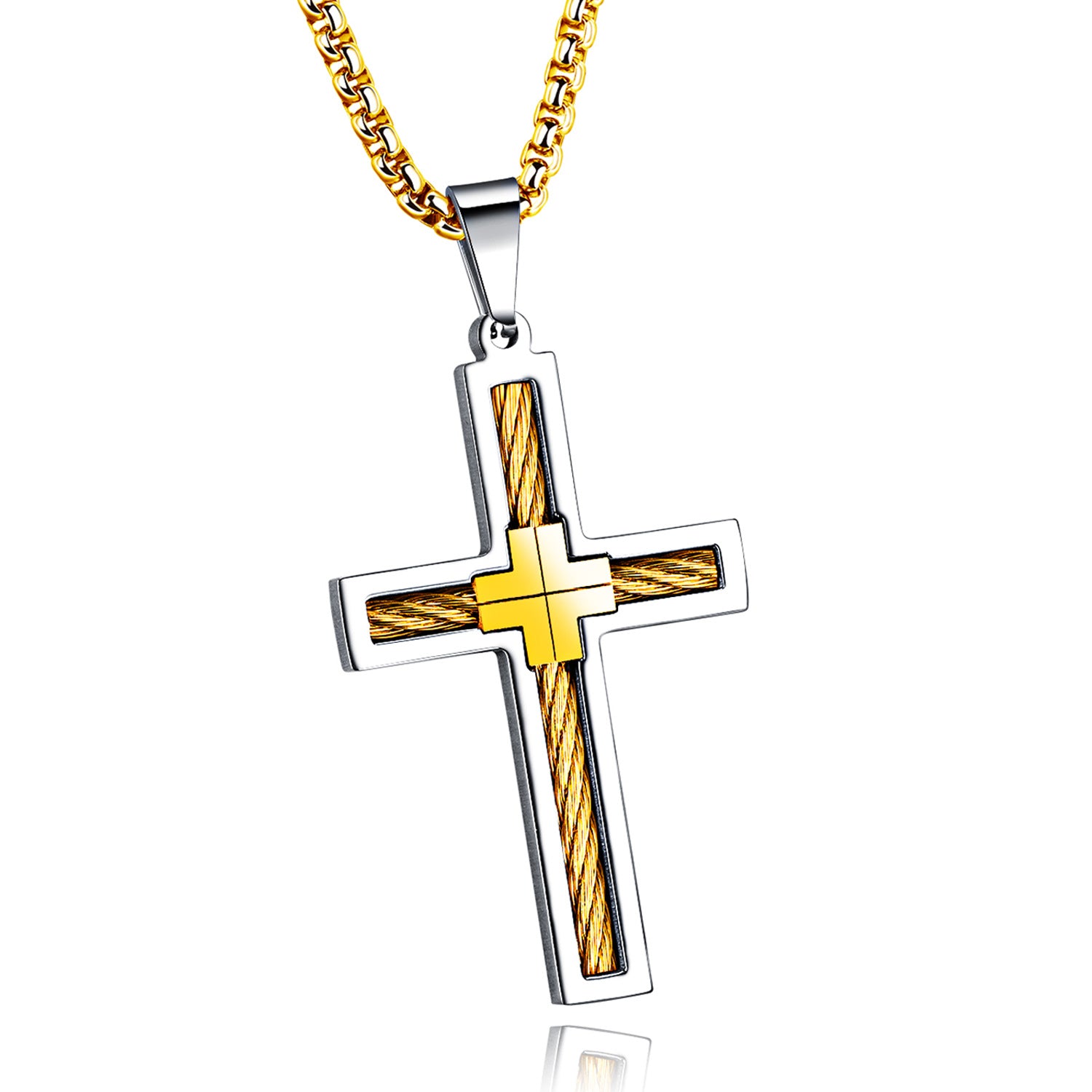 K Titanium Steel Wire Cross Men's Necklace