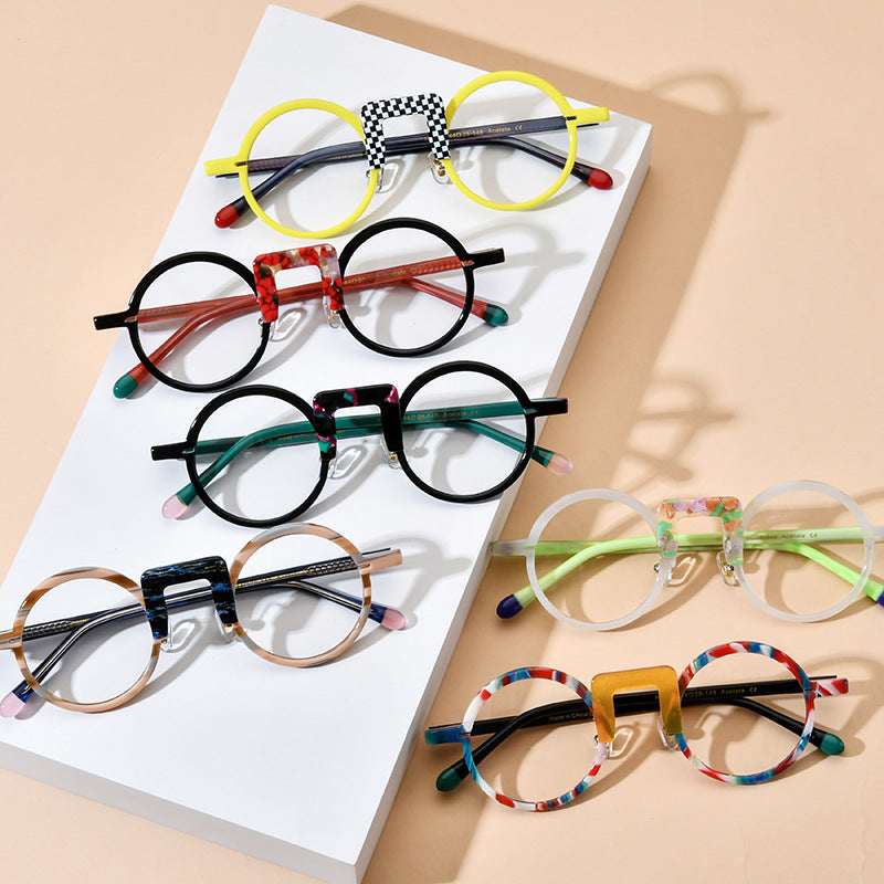K Multi-color Mixed Material Round Sheet Eyeglass Frame Unisex Glasses