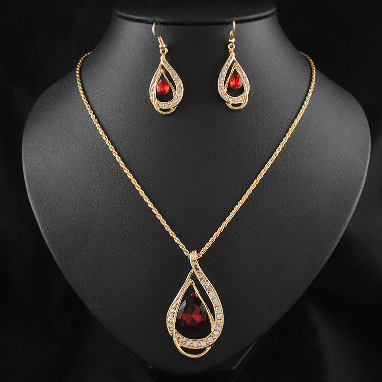 K Double Drop Crystal Set Necklace Earrings