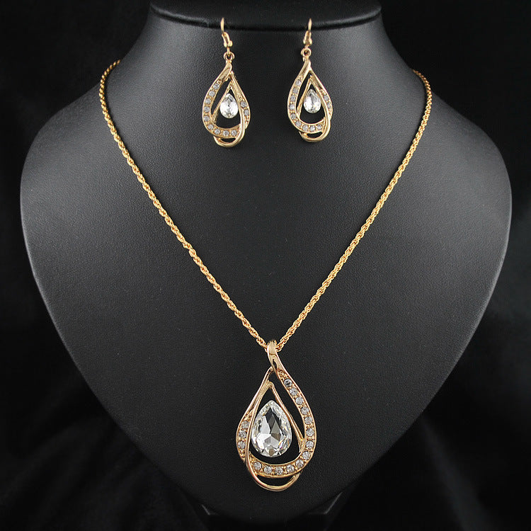 K Double Drop Crystal Set Necklace Earrings