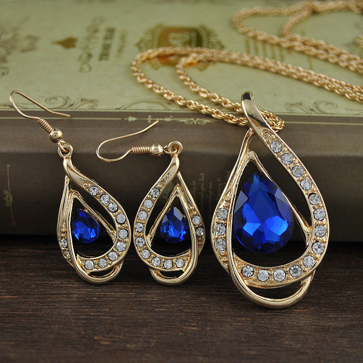 K Double Drop Crystal Set Necklace Earrings