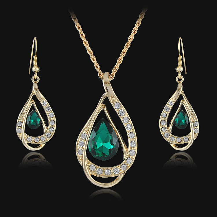 K Double Drop Crystal Set Necklace Earrings