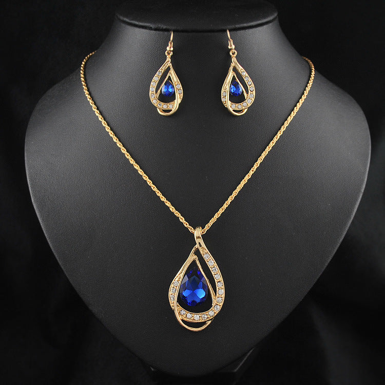 K Double Drop Crystal Set Necklace Earrings