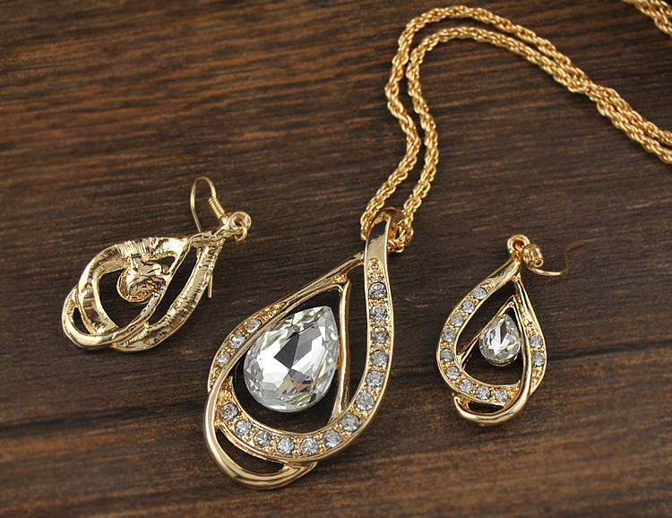 K Double Drop Crystal Set Necklace Earrings
