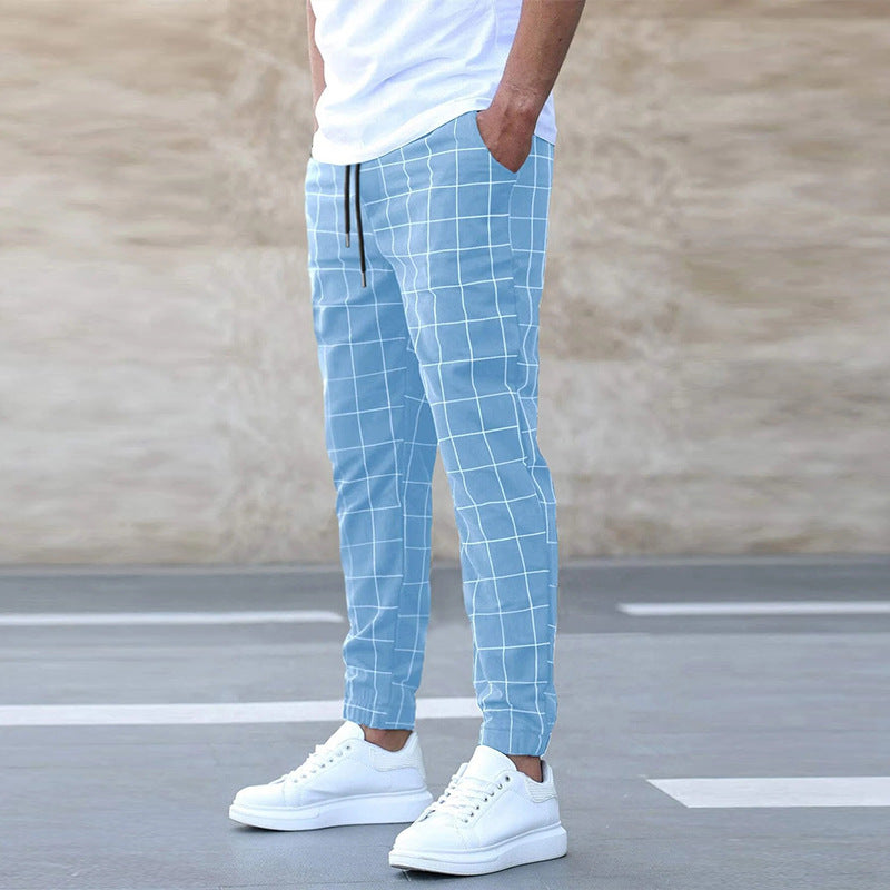 Fashion Plaid Print Pants Casual Drawstring