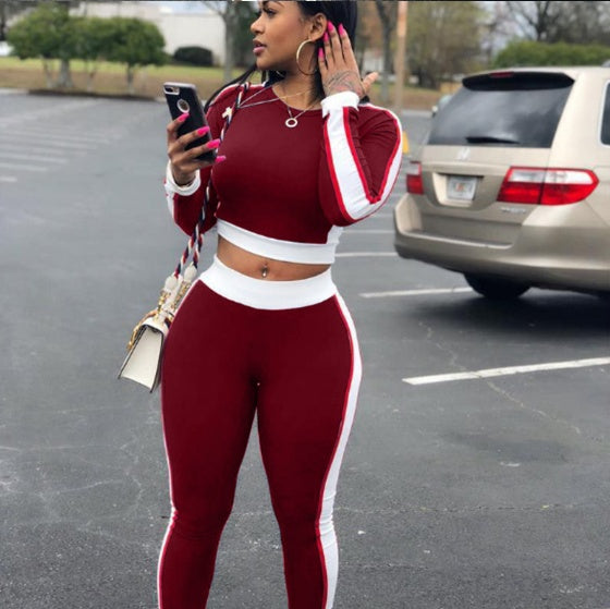 K Long sleeve sexy tight sportswear two-piece