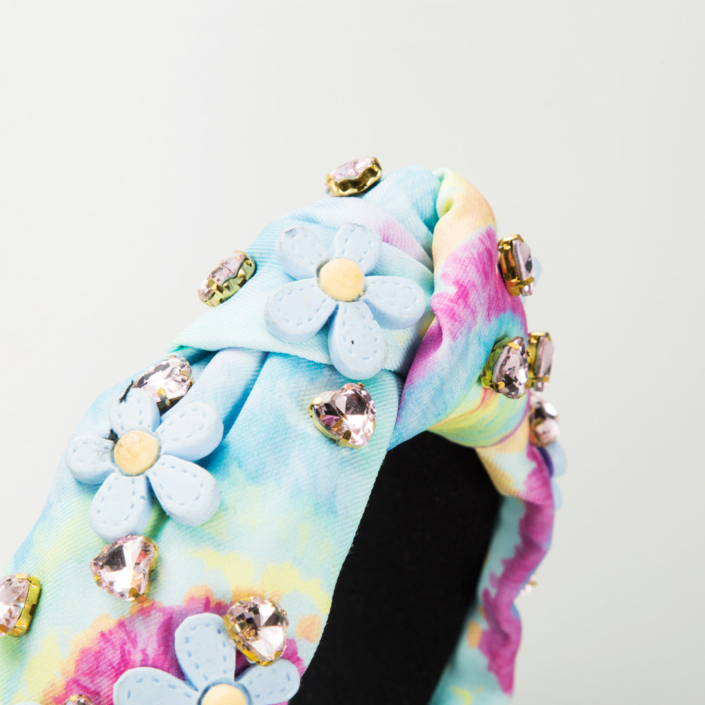 K Tie-dyed Fabric Diamond Headband Flower Bow Tie