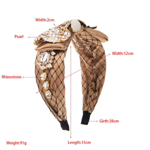 K Baroque Fabric Bow Full Diamond Pearl Headband