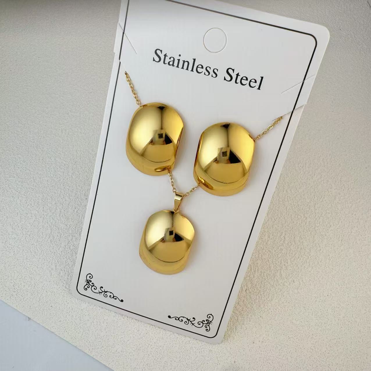 K New Stainless Steel Plated 18k Gold Necklace Earring Set