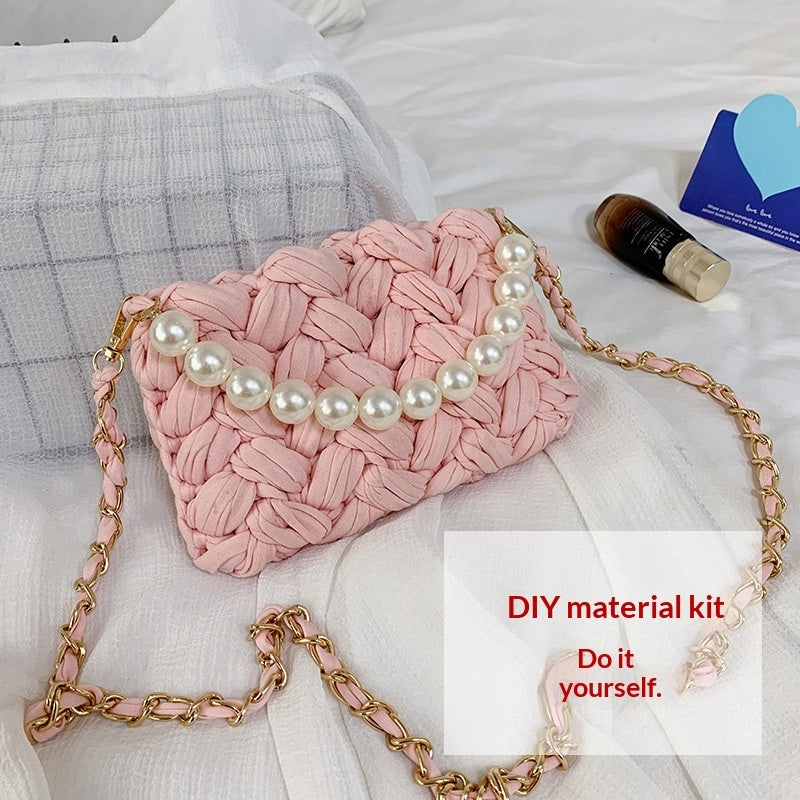 DIY Craft Kit Yarn, Crochet Hook, And Fabric Strips For Making A ShoulderCrossbody Bag