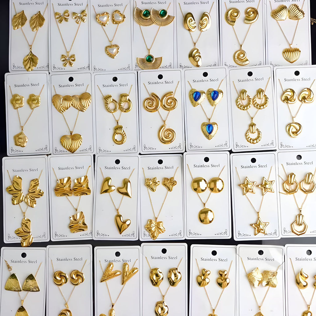 K New Stainless Steel Plated 18k Gold Necklace Earring Set