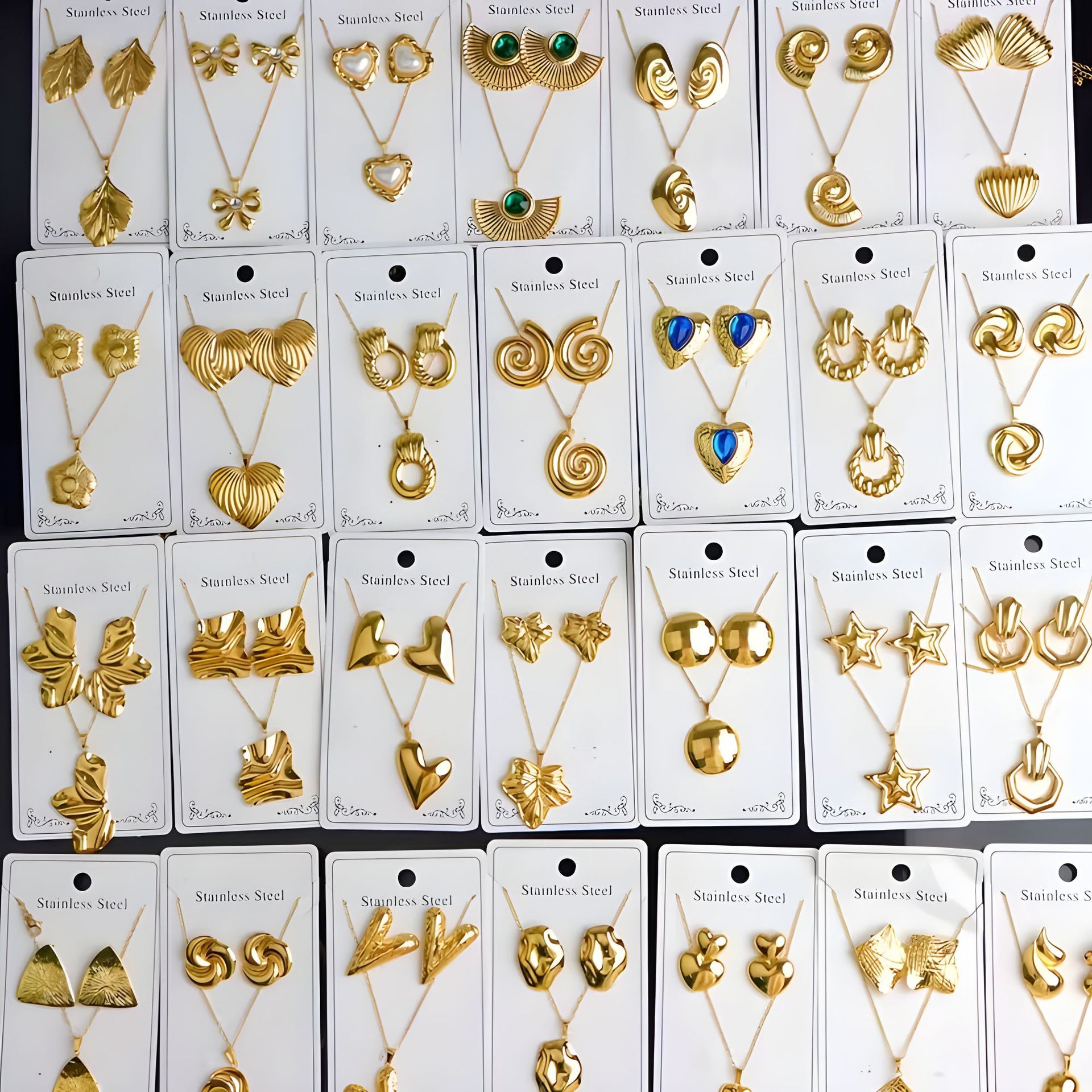 K New Stainless Steel Plated 18k Gold Necklace Earring Set