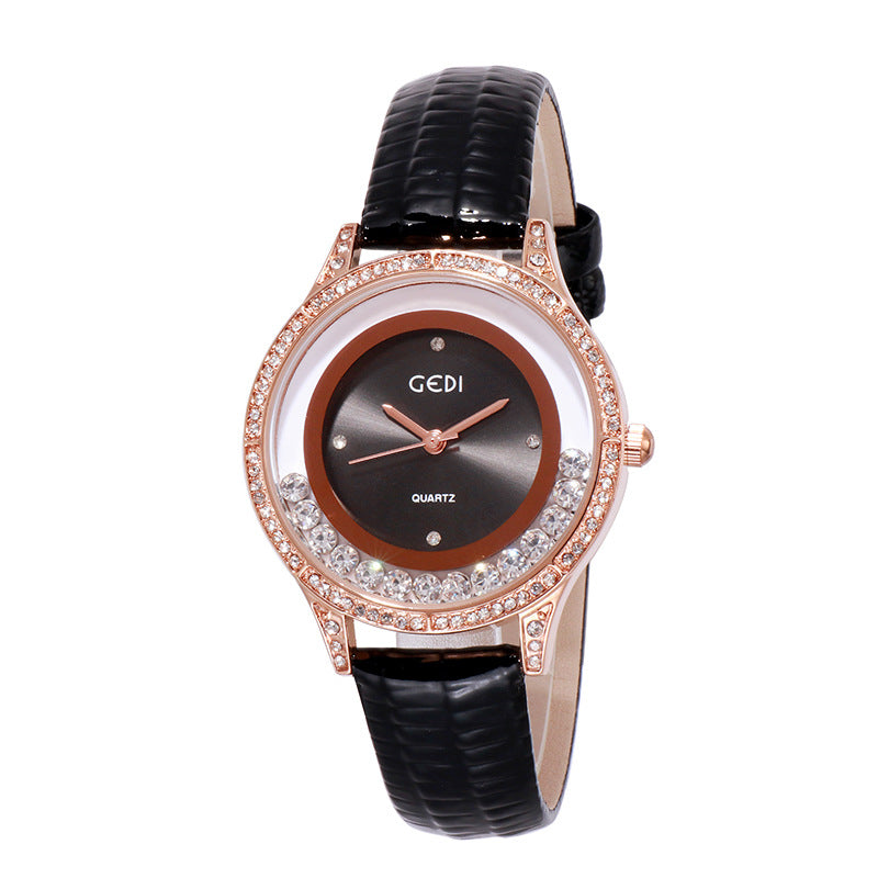 K GEDI Double-Diamond Leather Belt All-Match Watch For Women