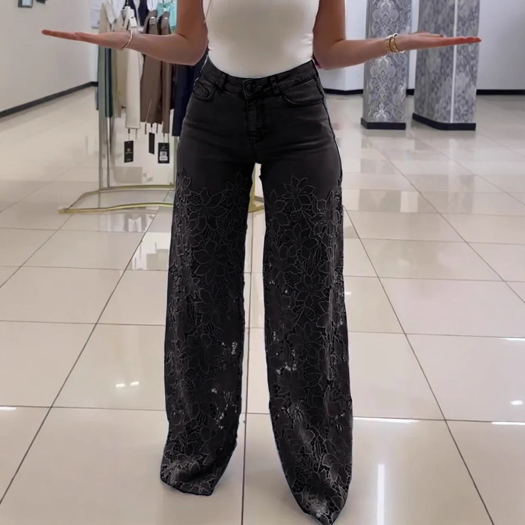 K Y2K Lace Flowers Hollow Jeans