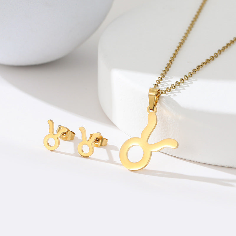 K Popular Earring And Necklace Set Featuring The 12 Zodiac Signs