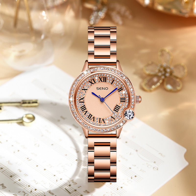 K Stylish Quartz Full-Diamond Stainless Steel Waterproof Womens Watch