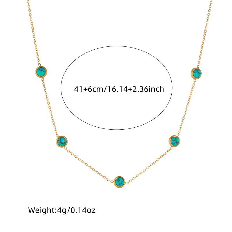 K Retro All-Match Blue Turquoise Stainless Steel Jewelry Set