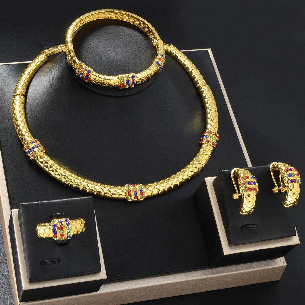 K style Diamond-studded Ring Bracelet Necklace And Earring Set