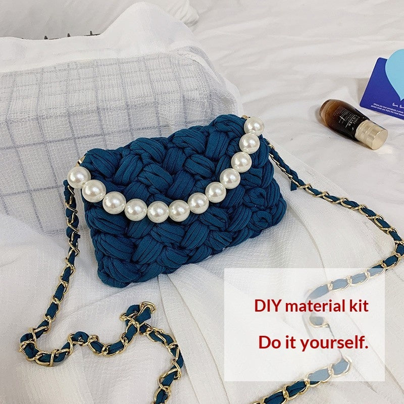 DIY Craft Kit Yarn, Crochet Hook, And Fabric Strips For Making A ShoulderCrossbody Bag