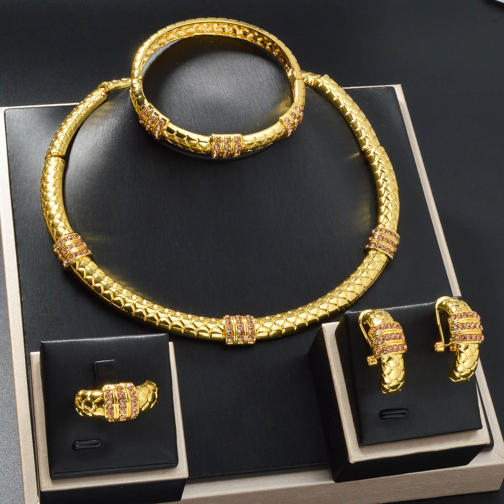 K style Diamond-studded Ring Bracelet Necklace And Earring Set